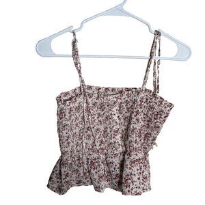 Papercrane Tank Top Women's Medium Floral Smocked Cropped Sleeveless Shirt